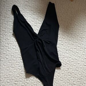Abercrombie & Fitch Black V-Neck Twist Front Bodysuit